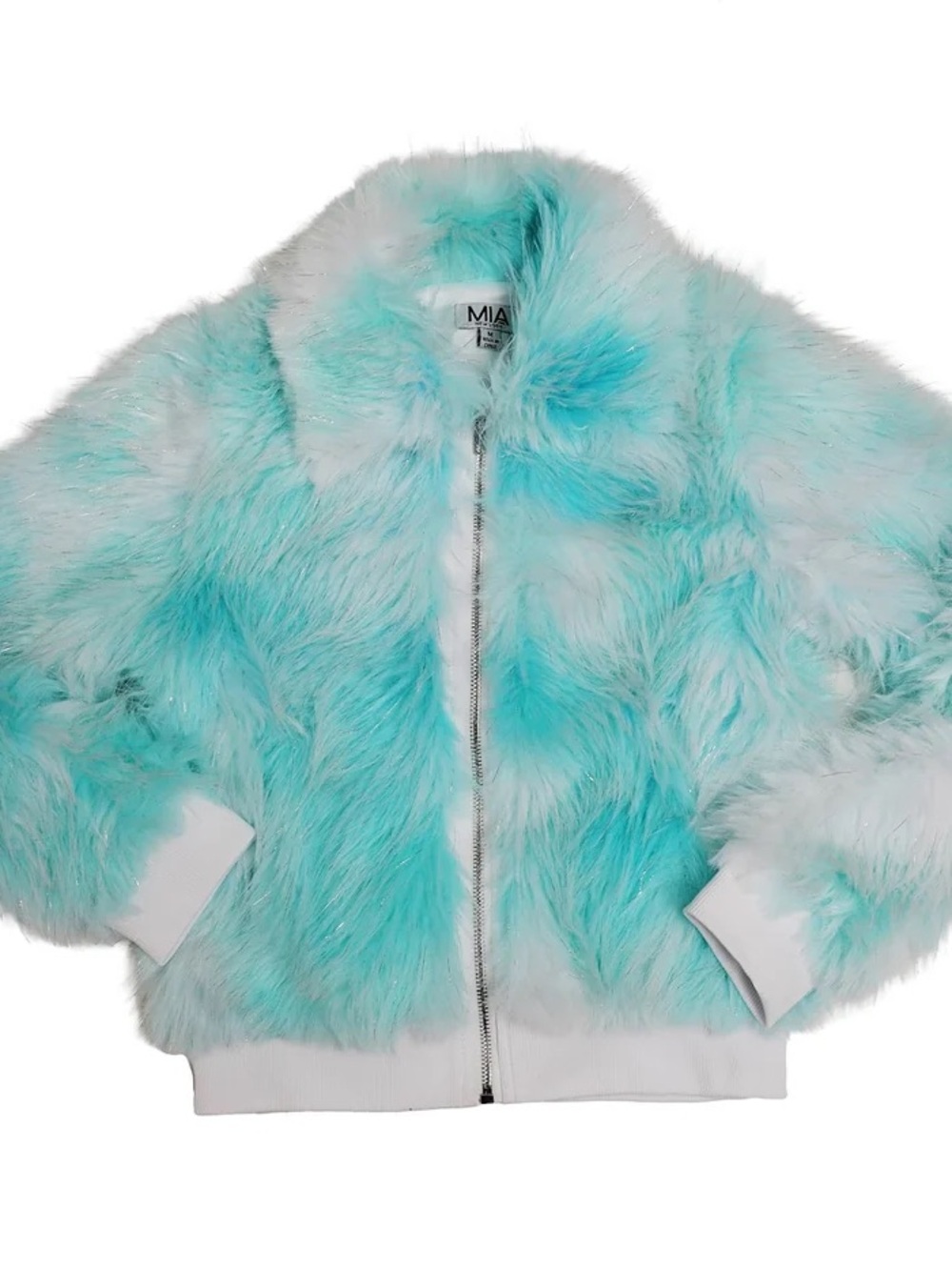 MIA Plush Aqua & White Faux Fur Zip Jacket